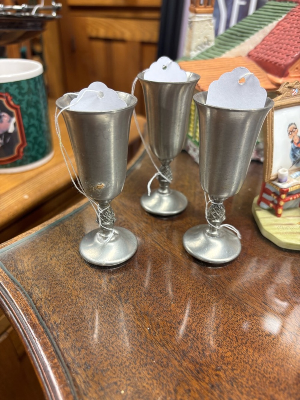 Three Vintage Pewter Cordial Glasses
